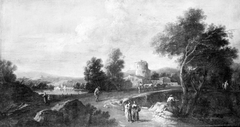 An Italian Landscape with Figures and Cattle