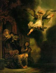 Archangel Raphael leaves the house of Tobit and Anna