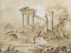IMAGINARY VIEW OF ROME WITH EQUESTRIAN by Hubert Robert A4//A3