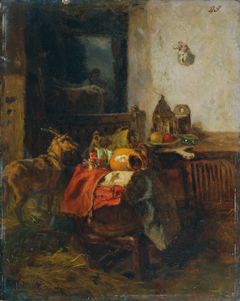 Bauernzimmer mit einem Stillleben by Anton Schrodl