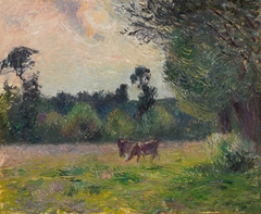 Cows in a Meadow, Sunset by Camille Pissarro