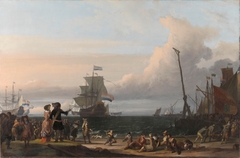 Dutch ships in the roads of Texel; in the middle the 'Gouden Leeuw,' the flagship of Cornelis Tromp by Ludolf Bakhuizen