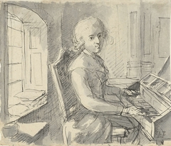Een pianist aan het klavier zittend by Johann Friedrich August Tischbein
