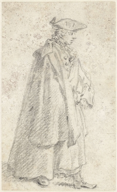 Figuurstudie van een staande man, bijna en profil naar rechts by Simon Fokke