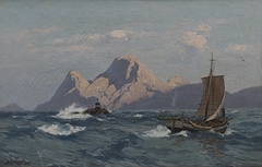 Fischerboot vor norwegischer Küste by Carl Saltzmann