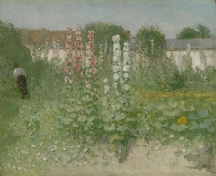 Garden with Hollyhocks by Ernest Quost