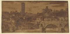 Gezicht op de S. Maria in Cosmedin, de Vesta tempel en de Ponte S. Maria te Rome by M. van Overbeek