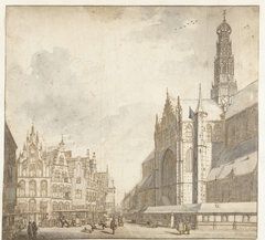 Gezicht op de Sint-Bavo te Haarlem by Laurens Vincentsz. van der Vinne