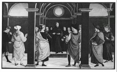 Hall: St. Augustinus as pater speaking to twelve men