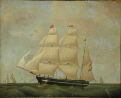 Het barkschip Pollux of Cheribon zeilende in het Kanaal by Casparus Johannes Morel