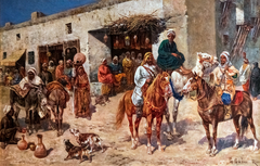 Horsemen in front of a second-hand dealer by Giuseppe Gabani