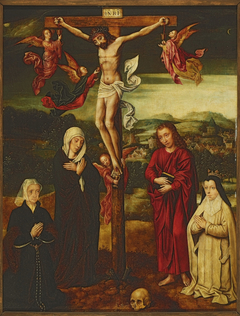 Kruisiging met Maria, Johannes en Stichteressen. by anonymous painter