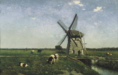 Landscape with windmill near Schiedam by Johan Hendrik Weissenbruch