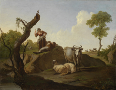 Landschaft mit Herde und Hirtenpaar