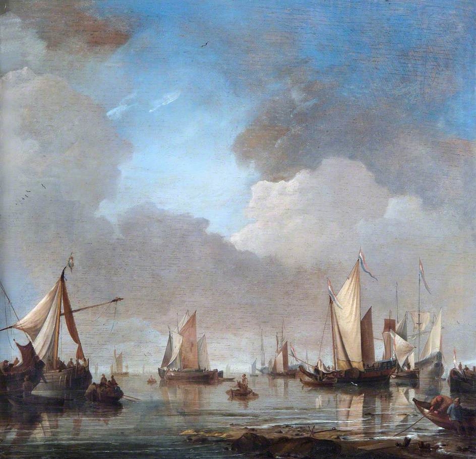 Large Ships and Boats in a Calm