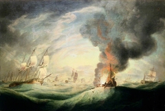 Loss of HMS 'Ramillies', September 1782: blowing up of the wreck by Robert Dodd