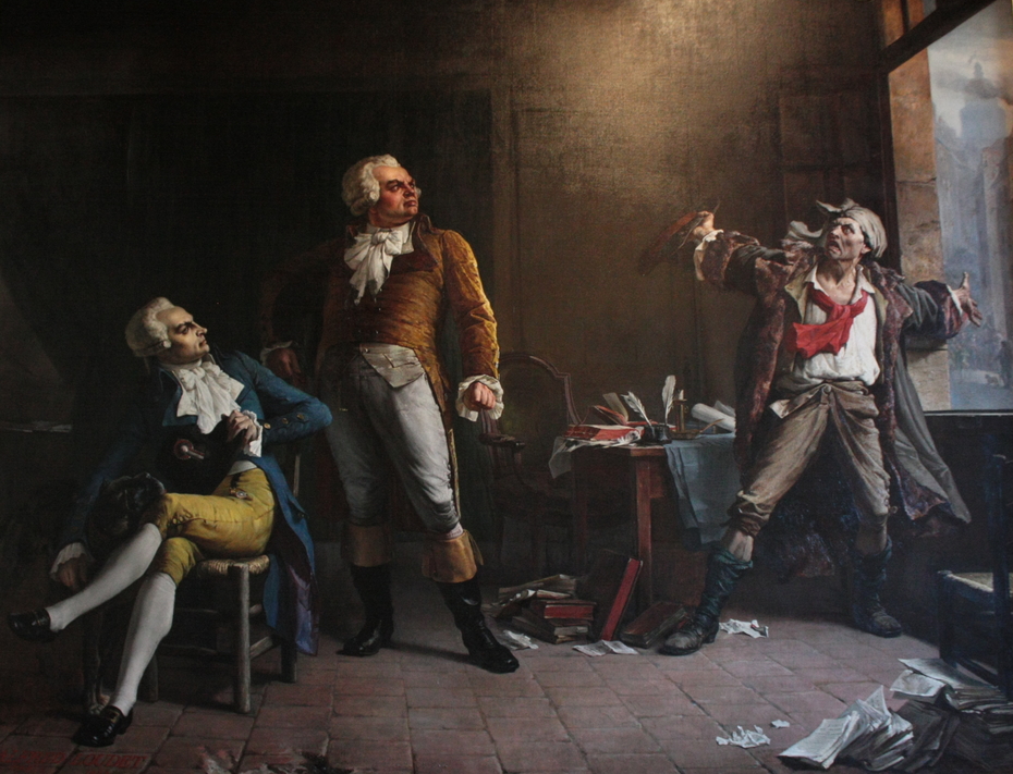 Marat ayant une conversation animée avec Danton et Robespierre