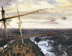 Marine avec une tempête vue depuis le navire « Le Véloce » by Théodore Gudin