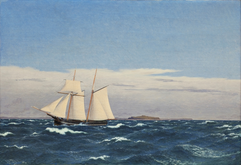 Marine painting of the island of Hjelm and the coast of Jutland