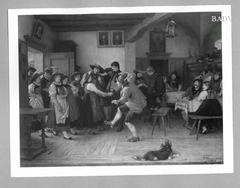 merry society of young peasants in an inn