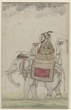 Mughal prins zittend op een olifant by Unknown Artist