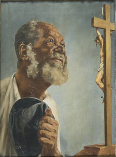 Negro com Chapéu na Mão Olhando Para um Crucifixo by Adrien Henri Vital van Emelen
