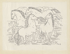Ontwerp voor een vignet voor het maandblad voor Beeldende Kunsten: vier paarden by Leo Gestel