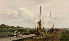 Port of Wustrow with washerwomen by Carl Malchin