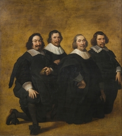 Portrait of four kneeling men by Pieter van der Plas