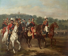 Prince Albert, the Prince Consort (1819-1861) with the Emperor Napoleon III (1808-1873) and the First Life Guards at Windsor, 17 April 1855