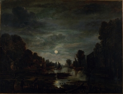 River Landscape in Moonlight