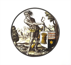 Roundel with Wild Man Supporting a Heraldic Shield by Anonymous