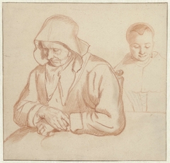 Rustende oude vrouw en hoofd van een jonge vrouw by Nicolaes Maes