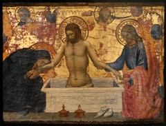 Scènes de la Vie du Christ : Christ au sépulcre entre la Vierge et saint Jean. by Mariotto di Nardo