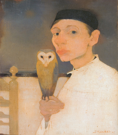 Self-portrait with owl by Jan Mankes