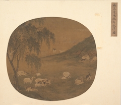 Sheep and herd boy by Anonymous