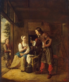 Soldier Offering a Woman a Glass of Wine