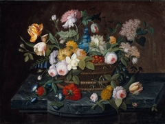 Still Life-Flowers in a Basket by Severin Roesen