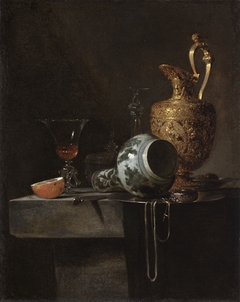 Still Life with a Porcelain Vase, Silver-gilt Ewer, and Glasses by Willem Kalf