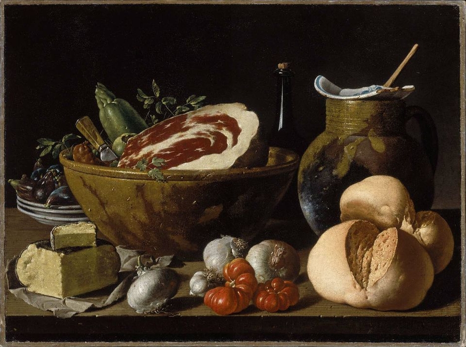 Still Life with Bread, Ham, Cheese, and Vegetables.