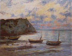 Sunset at Etretat by Claude Monet