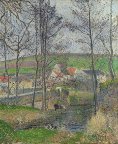 The banks of the Viosne at Osny in grey weather, winter by Camille Pissarro