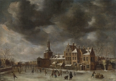The Blauwpoort in Leiden in the Winter by Abraham Beerstraten