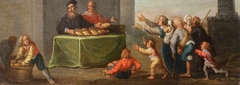 The Chirk Cabinet: the Seven Acts of Mercy: to feed the hungry by studio of Frans Francken II