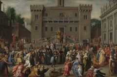 The Women of Rome Gathering at the Capitol by Pieter Isaacsz.