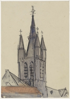 Toren van de Oude Kerk te Delft by Adolf le Comte