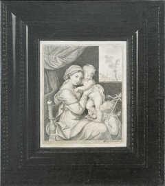 Trompe l'oeil af et indrammet kobberstik af Maria med Barnet by Franz de Hamilton