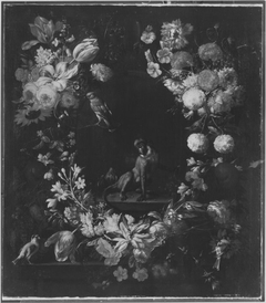Vase of Flowers with Monkey