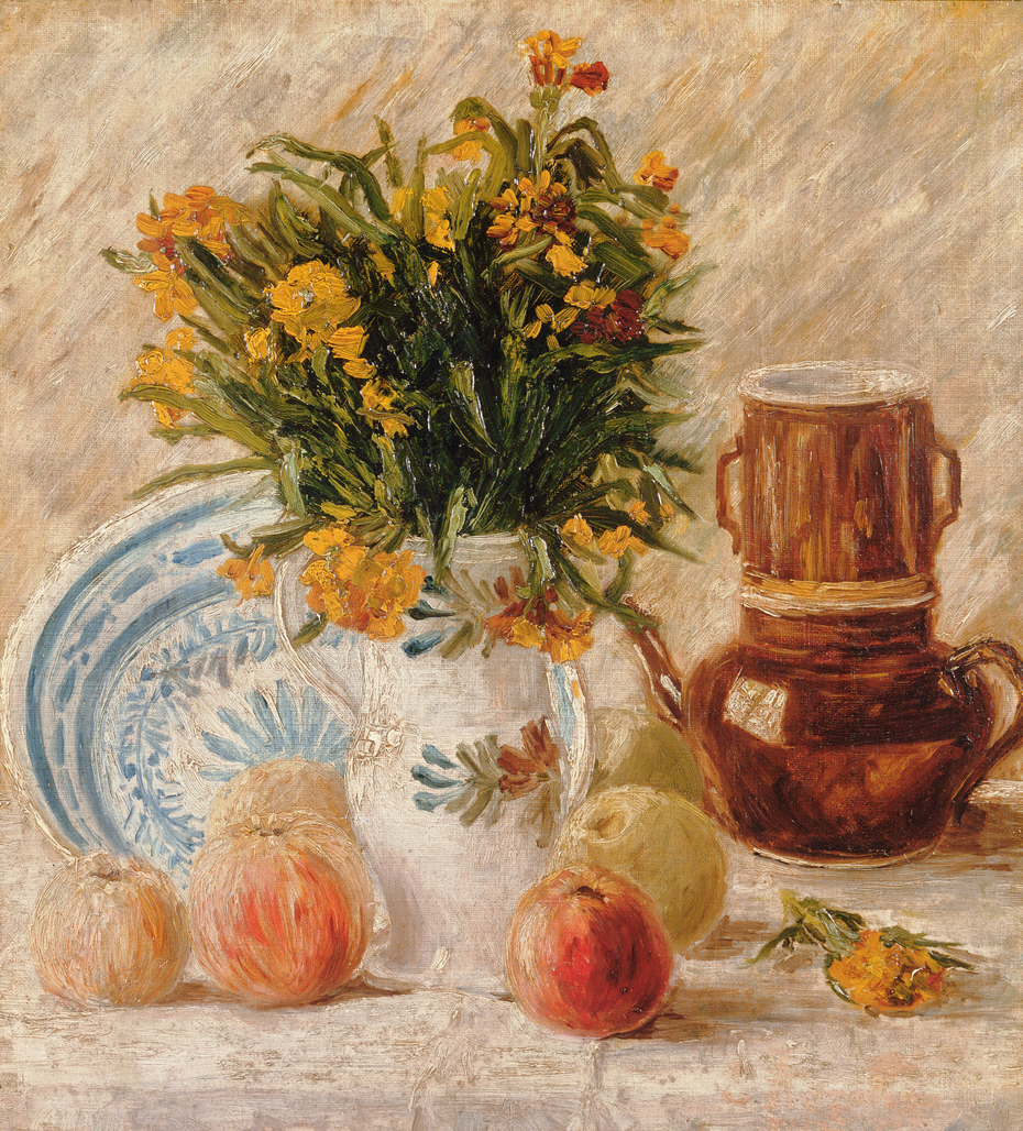 Vase with Flowers, Coffeepot and Fruit