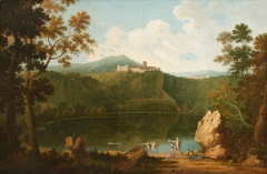 View of Castel Gandolfo with Bathers by Anonymous